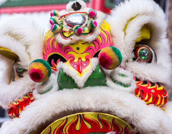 Traditional dragon and lion dance during lunar new year